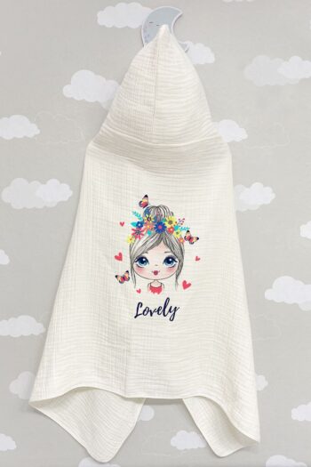 Tuğba Kuğu 4-Layer Muslin Hooded Towel - Young Series - Hairy Flower Girl