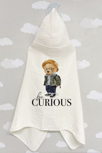 Tuğba Kuğu 4-Layer Muslin Hooded Towel - Pure Baby Series - Glasses-Wearing Teddy