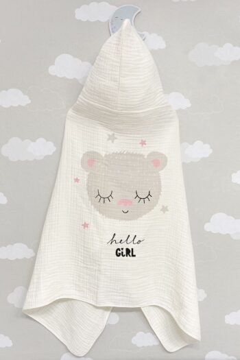 Tuğba Kuğu 4-Layer Muslin Hooded Towel - Pure Baby Series - Pink Eared Bear
