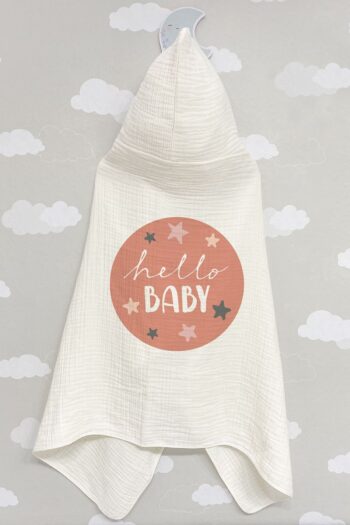 Tuğba Kuğu 4-Layer Muslin Hooded Towel - Pure Baby Series - Grounded Circle Hello Baby