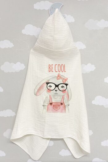 Tuğba Kuğu 4-Layer Muslin Hooded Towel - Young Series - Sunglasses-Wearing Smiling Rabbit
