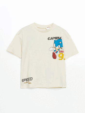 LCW Kids Beje Crew Neck Sonic Printed Boys T-Shirt