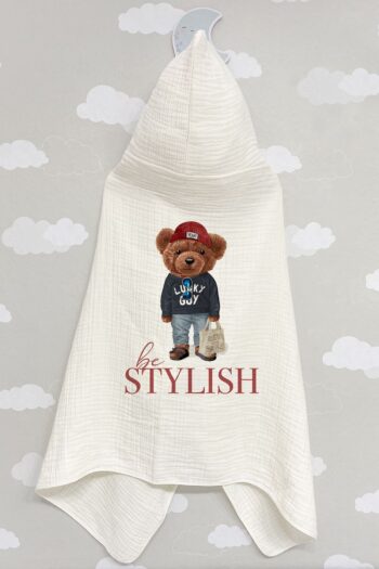 Tuğba Kuğu 4 Layer Muslin Hooded Towel - Pure Baby Series - Sporty Teddy