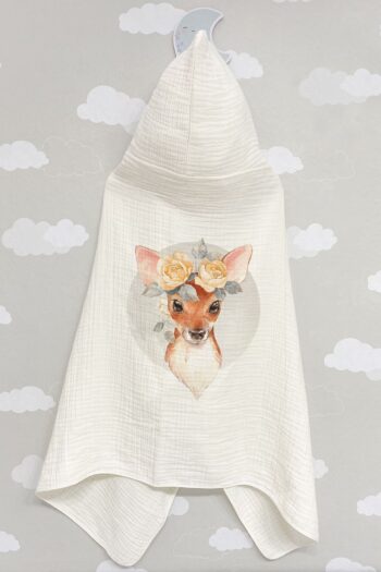 Tuğba Kuğu 4-Layer Muslin Hooded Towel - Young Series - Pink Eared Deer