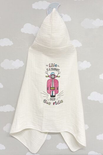 Tuğba Kuğu 4 Layer Muslin Hooded Towel - Young Series - Pink Vespa