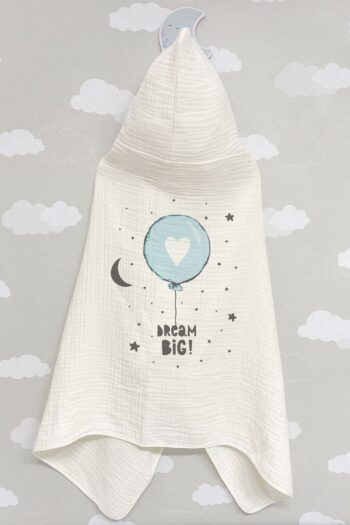 Tuğba Kuğu 4-Layer Muslin Hooded Towel - Pure Baby Series - Blue Heart Balloon
