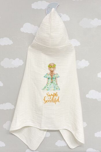 Tuğba Kuğu 4-Layer Muslin Hooded Towel - Young Series - Girl with Braided Hair