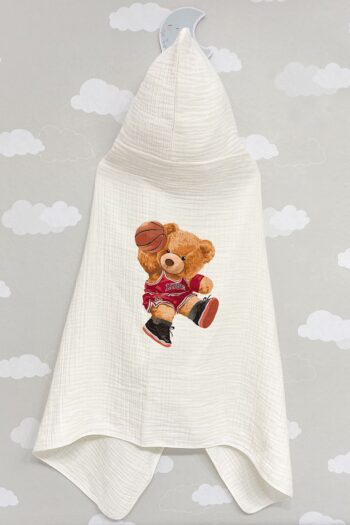 Tuğba Kuğu 4-Layer Muslin Hooded Towel - Young Series - Basketball Bear