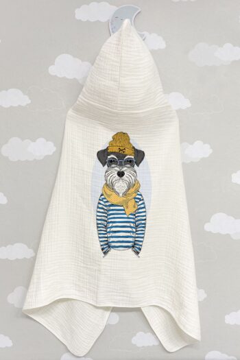 Tuğba Kuğu 4-Layer Muslin Hooded Towel - Young Series - Vintage Dog