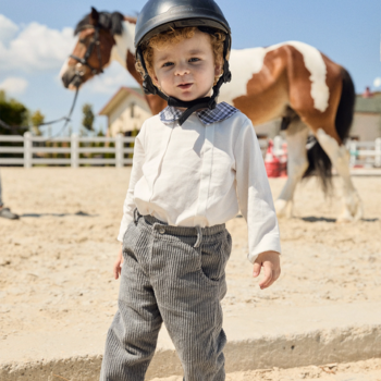 Gray Cotton Two-Piece Set with Eco Collar Detail