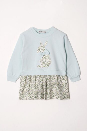 Zepkids Mint Color Rabbit Print Long Sleeve Sweater and Skirt Set for Girls