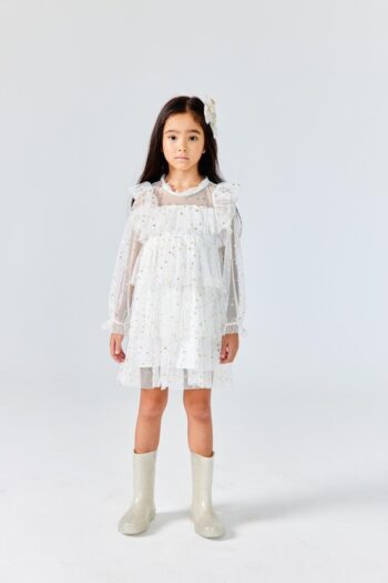 Ivory Star Print Tiered Girl's Dress - Felicia