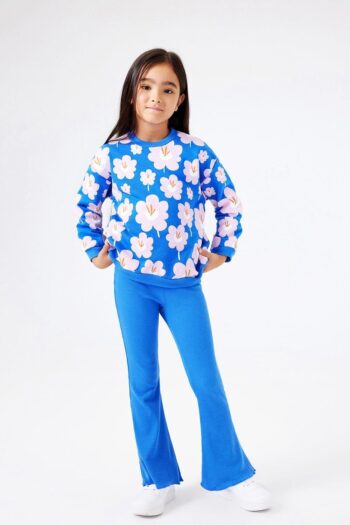 Blue Floral Pattern Girl's Tracksuit Set - Gemma
