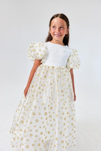 Light Beige Star-Printed Tulle Skirt Dress for Girls - Elsa