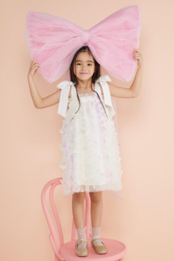 Multicolored Shoulder-Tie Butterfly Appliqué Dress for Girls - Nikki