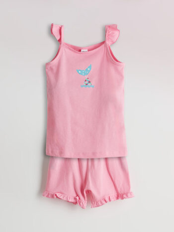 LCW ECO Pink Printed Baby Girl Tank Top and Shorts Set 2-Piece
