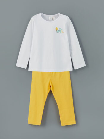 LCW ECO Yellow Bicycle Neck Printed Girl's T-Shirt