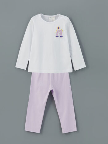 LCW ECO Lila Printed Round Neck T-Shirt for Girls