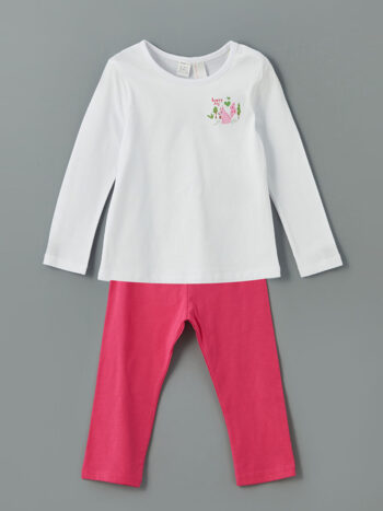 LCW ECO Fuchsia Printed Girl's T-Shirt and Leggings Set of 2