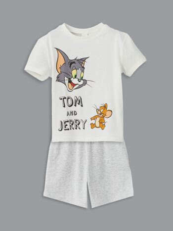 LCW Baby  Cream Tom and Jerry Printed Boys' Baby T-Shirt and Shorts Set (2 Pieces)