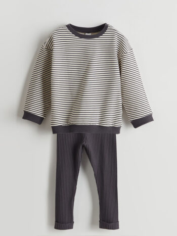 LCW Baby Anthracite Striped Girl Baby Sweatshirt and Leggings Set