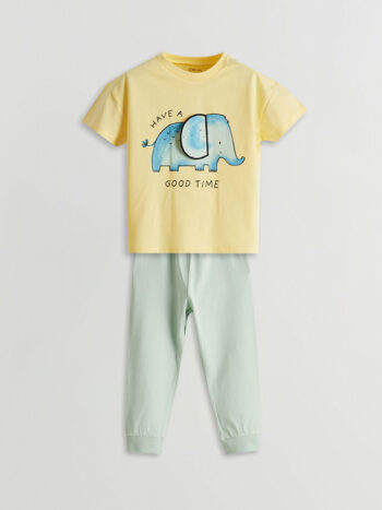 LCW Baby Yellow Printed Baby Boy T-shirt and Sweatpants Set 2 Pieces
