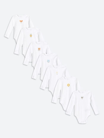LCW Baby                                                                                         Cream Crew Neck Unisex Snap Button Bodysuit Set of 7