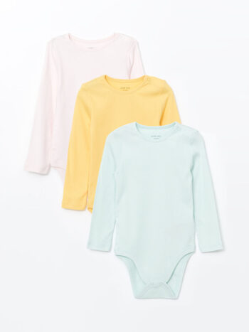 LCW Baby Pink Long Sleeve Baby Girl Bodysuit Set of 3