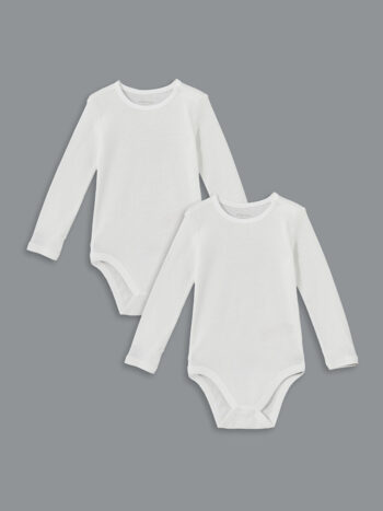 LCW Baby                                                                                       Ecru Round Neck Long Sleeve Baby Girl Snap Bodysuit Set of 2