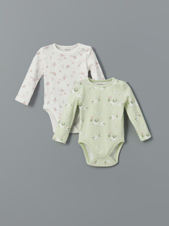 LCW Baby  Off-White Printed Girls' Baby Bodysuit Set of 2