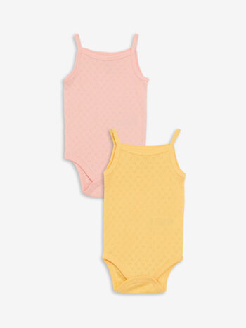 LCW Baby Pink Square Collar Basic Baby Girl Snap Bodysuit Set of 2