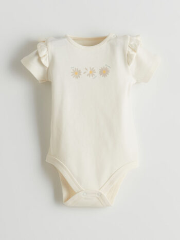 LCW Baby  Ivory Printed Baby Girl Bodysuit with Snap Closure