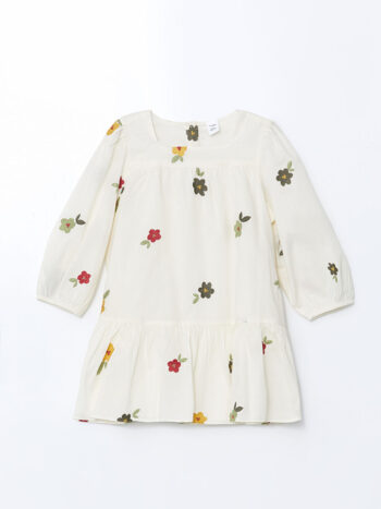 LCW Baby                                                                                              Ecru Flower Embroidered Poplin Ruffled Dress for Girls