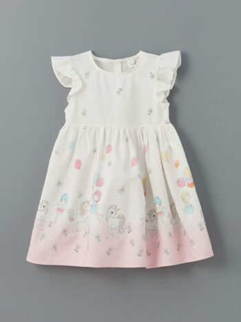 LCW Kids                                                                                        Off-White Round Neck Poplin Dress for Girls
