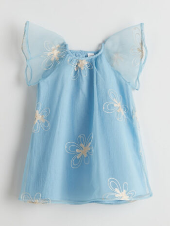 LCW Kids Blue Round Neck Girl's Lace Dress
