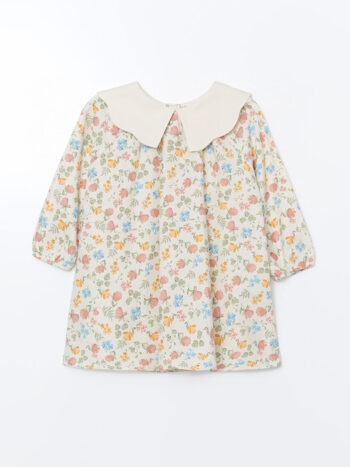LCW Kids                                            Off-White Flowered Gabardin Baby Collar Dress for Girls