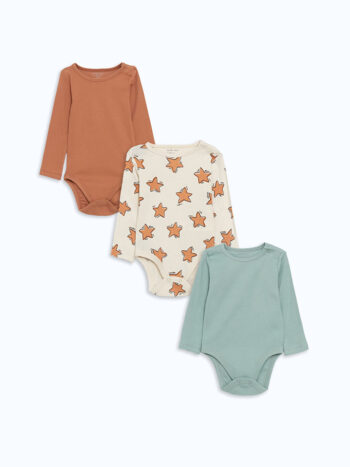 LCW Baby Bej Crew Neck Boys' Baby Bodysuit Set of 3