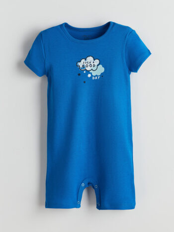 LCW ECO Blue Printed Bicycle Neck Baby Boy Romper