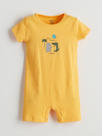 LCW ECO Orange Printed Bicycle Neck Baby Boy Romper