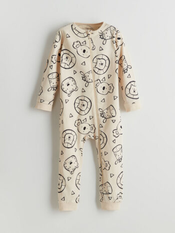LCW Baby Bej Zippered Printed Overalls for Boys