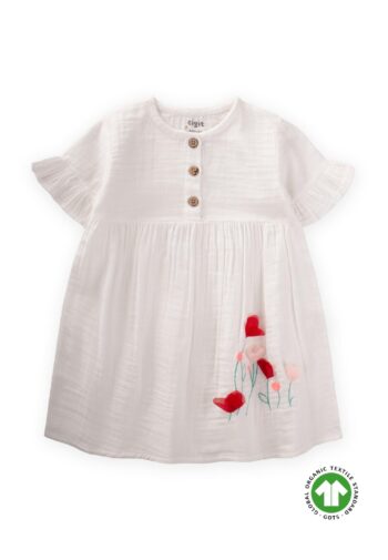 Organic Flower Embroidered Dress 1-6 Years Ecru