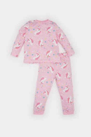 Girl's Unicorn Printed Pajama Set with Long Sleeve Top and Elastic Waist Long Pants