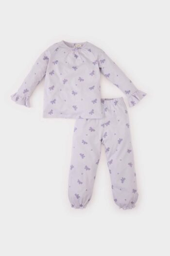 Baby Girl Pajama Set Cotton Butterfly Pattern Long Sleeve Top Elastic Waist Long Pants