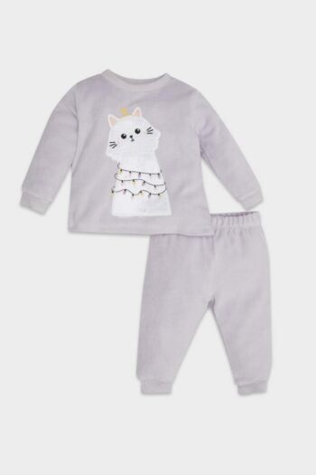 Girl's Pajama Set with Bicycle Neckline, Christmas Theme, Long Sleeve Velour Top, Elastic Waist Long Pants