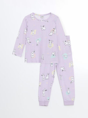 LCW Kids Lila Round Neck Long Sleeve Printed Girl Baby Pajama Set