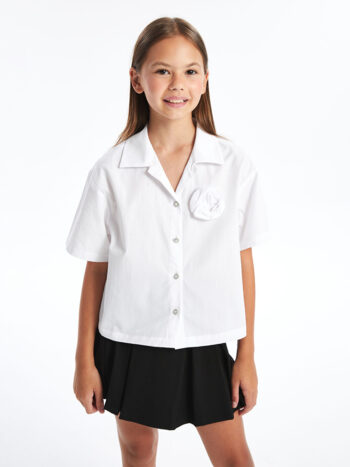 LCW Kids White Flower Short Sleeve Girls' Crop Top