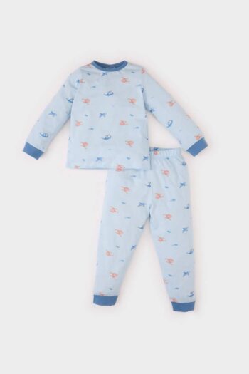 Boys' Baby Pajama Set with Patterned Cotton Long Sleeve Top and Elastic Waist Long Pants