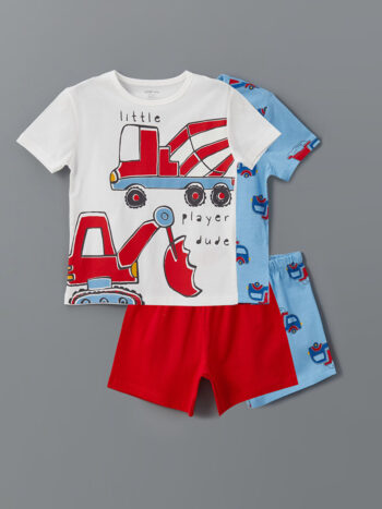 LCW Baby White Crew Neck Boys' Baby Short Pajama Set 2-Piece