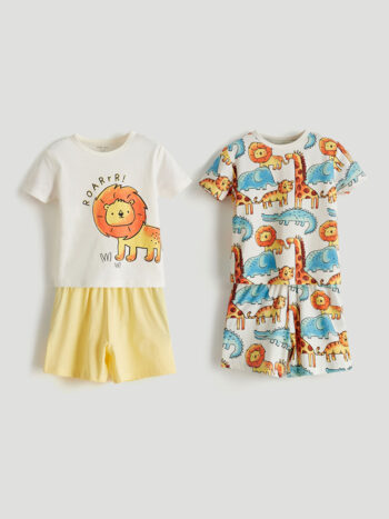 LCW Baby  Ecru Printed Crew Neck Boys' Baby Pajama Set - 2 Pieces