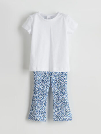 LCW ECO Blue Floral Girls' Leggings and T-Shirt Set (2 Pieces)